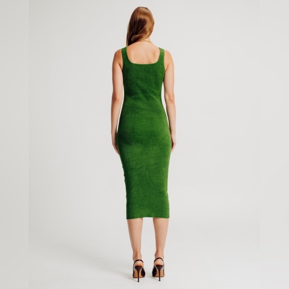 NEW Torn Ronny Kobo Gigi Dress Ribbed Knit Stretch Midi Small Moss Green NWT - Picture 3 of 9